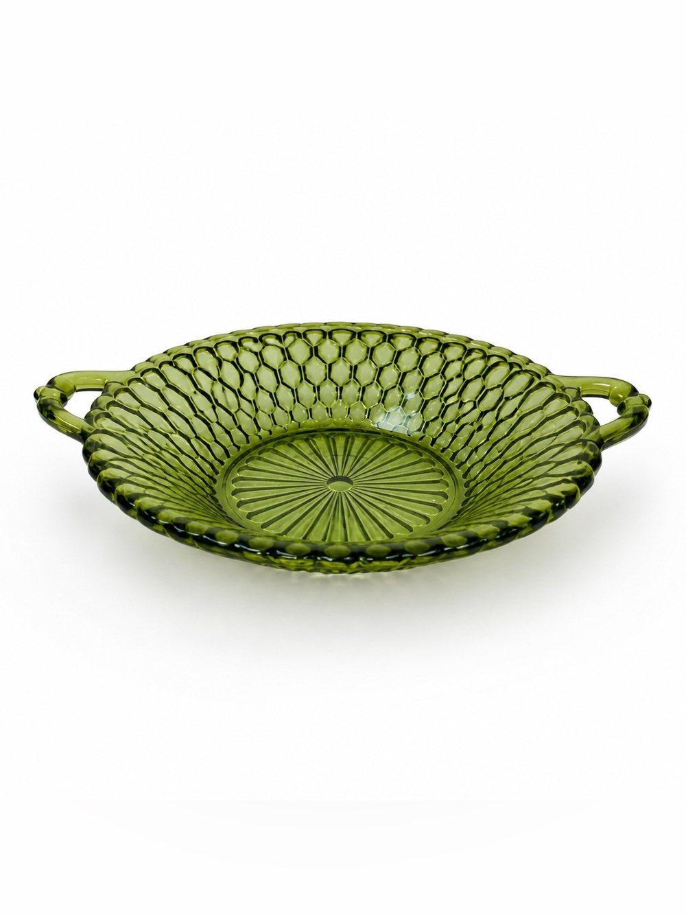 Indiana Glass Company Pressed Glass Honeycomb pattern Avocado green dish